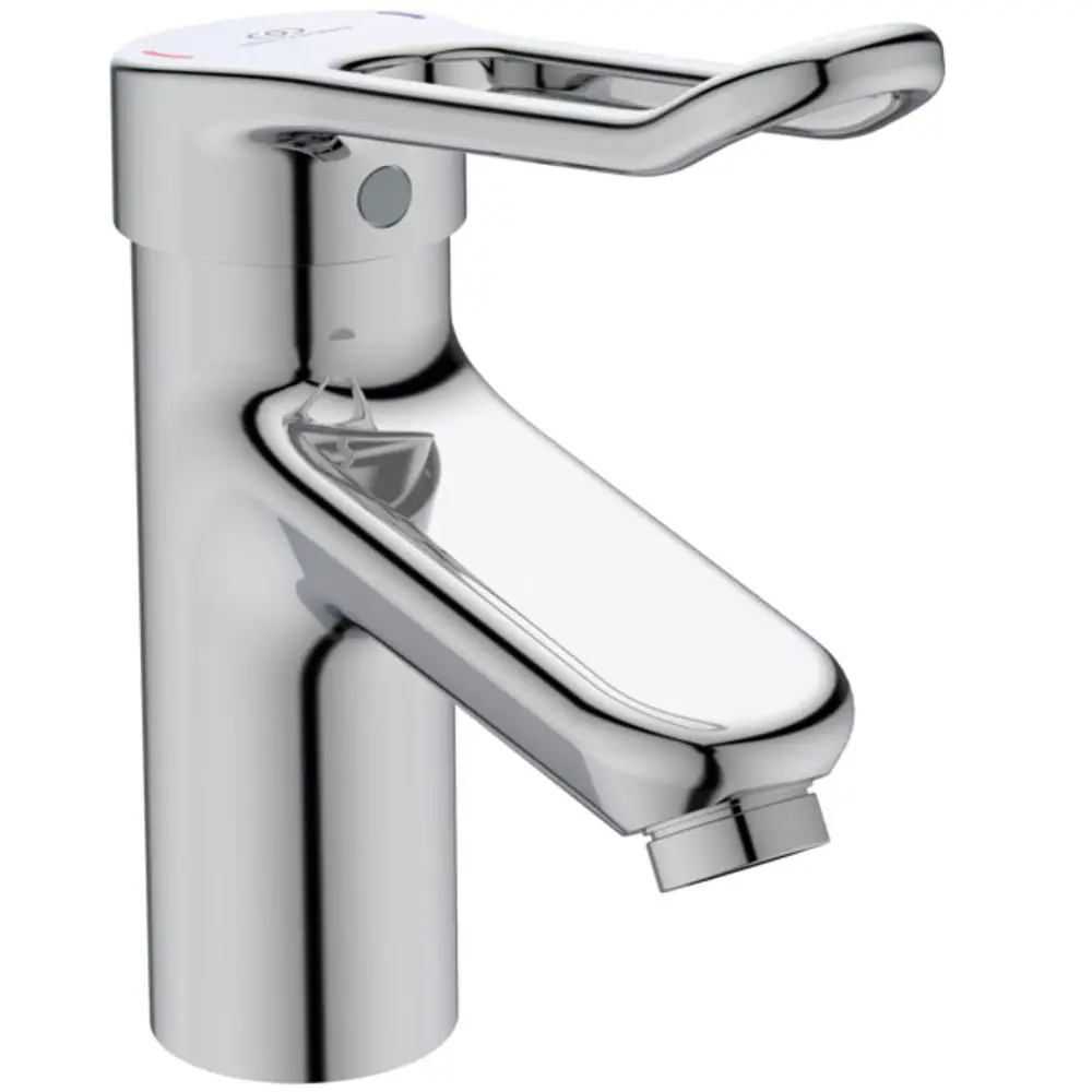 Chromene Armatur mit Bügelgriff und Auslauf. Ideal Standard Design, geeignet für Badezimmer- oder Kücheneinbau. Klarer Wasserfluss durch integrierte Auslauftechnologie.